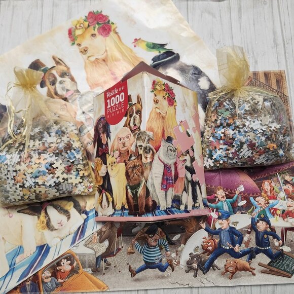 Two 1000 Pieces Large Puzzles Pretty Dogs and Coffee Cafe Scene Rolife - Picture 10 of 10